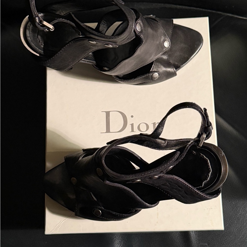 Dior Black Leather Strappy High-Heel Sandals